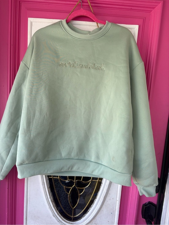 SHEIN Tops - Sage Green Embroidered 'overstimulated.' Sweatshirt